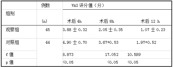 表2两组患者术后不同时段VAS评分值比较(x士s)